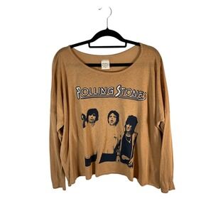 People of Leisure Rolling Stones Graphic Long Sleeve T-Shirt Tan Small Made USA